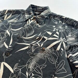 Marc Edwards Men Medium Black White 100% Silk Tropical Floral Short Sleeve Shirt